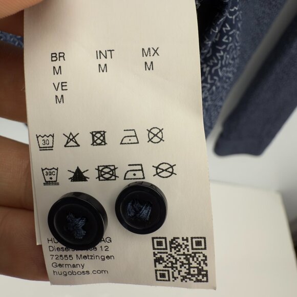 Hugo Boss Lukas Regular Fit Long Sleeves Abstract Print Navy Blue Shirt Size M - Picture 12 of 12